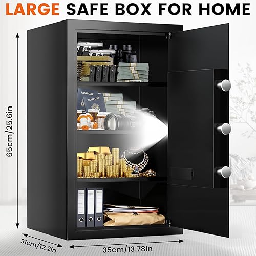 Miniatura 2 de Caja fuerte grande de 6.0 pies cúbicos con bolsa impermeable ignífuga, teclado electrónico, llaves de repuesto, sistema de alerta inteligente y 3
