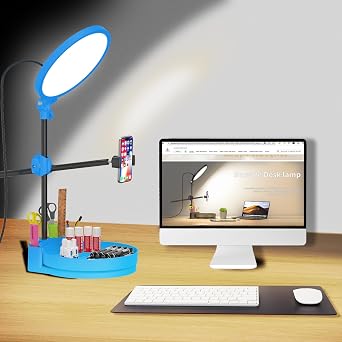 Selfie Light Kit for Desk and Laptop,55W Dimmable Full Screen Ring Light,with Rotating Storage Box,Pen Holder Stand,Phone Holder and Controller Maya Blue, 10.5