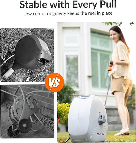 Miniatura 5 de Giraffe Tools Carrete de manguera retráctil montado en el suelo, 12 pulgada x 82 pies, carrete de manguera de jardín de rebobinado automático