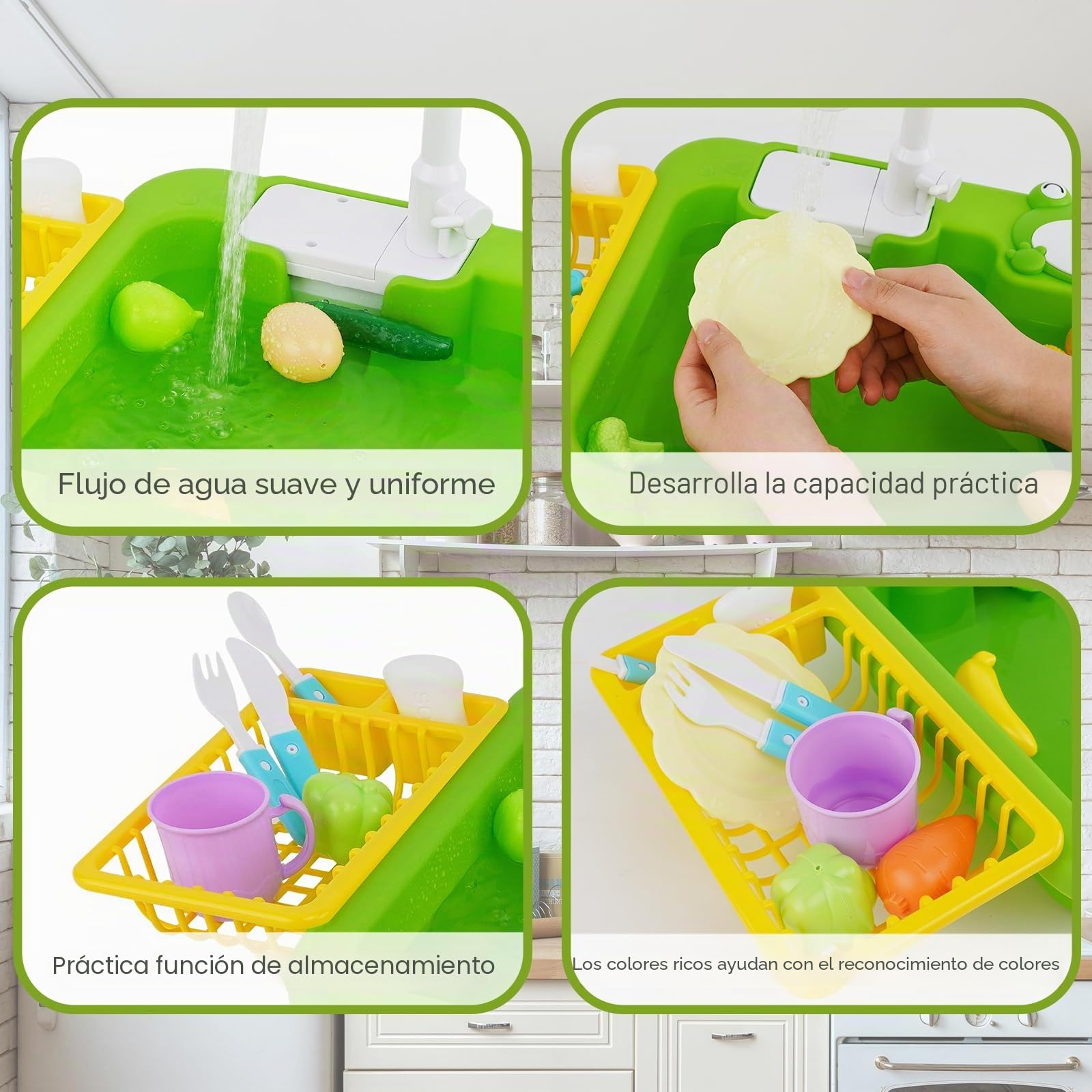 Fregadero de cocina de juguete con agua corriente, juguete de cocina para niños con grifo de reciclaje de agua y lavabo, regalo para niñas y niños a partir de 3 años