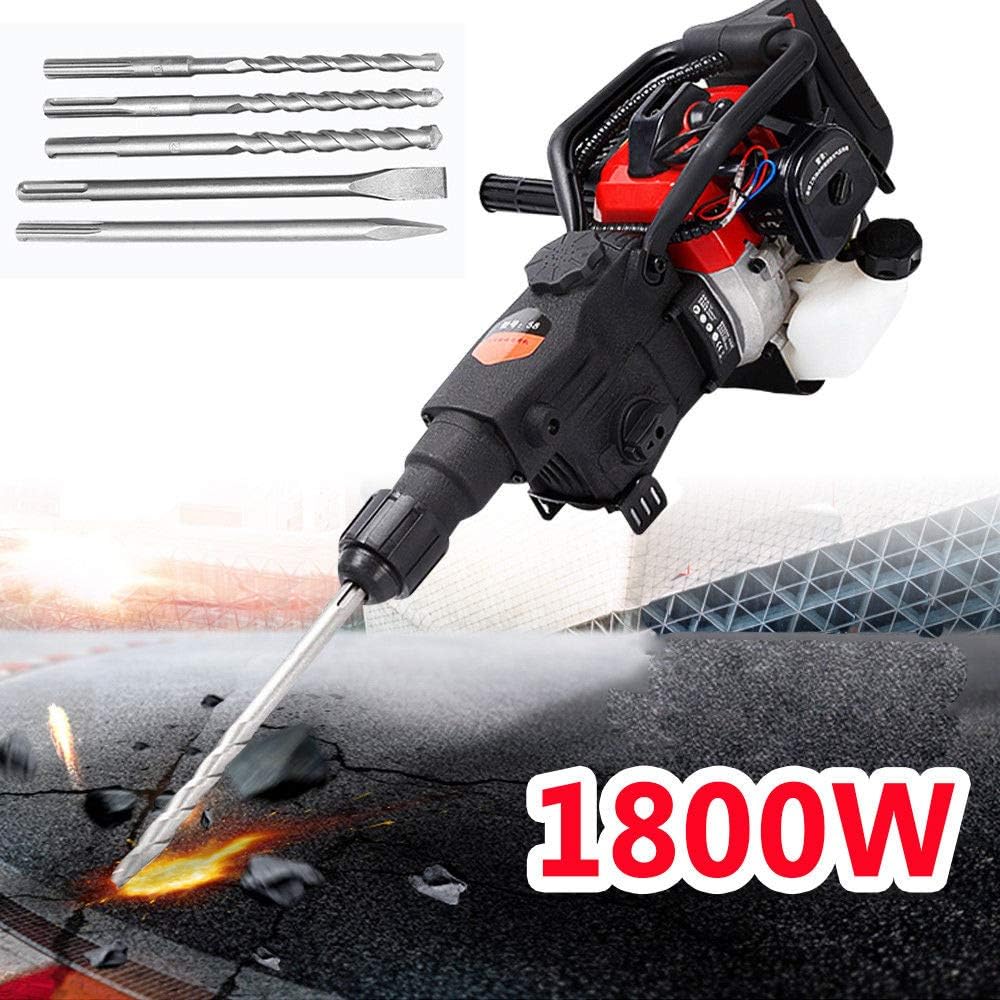PRIT2016 1800W Gasoline Powered Hammer Pick Petrol Breaker Demolition Hammer 3 in 1 Multifunction Drilling Tool Bit Professional Set 2 Stroke air Cooling Engine