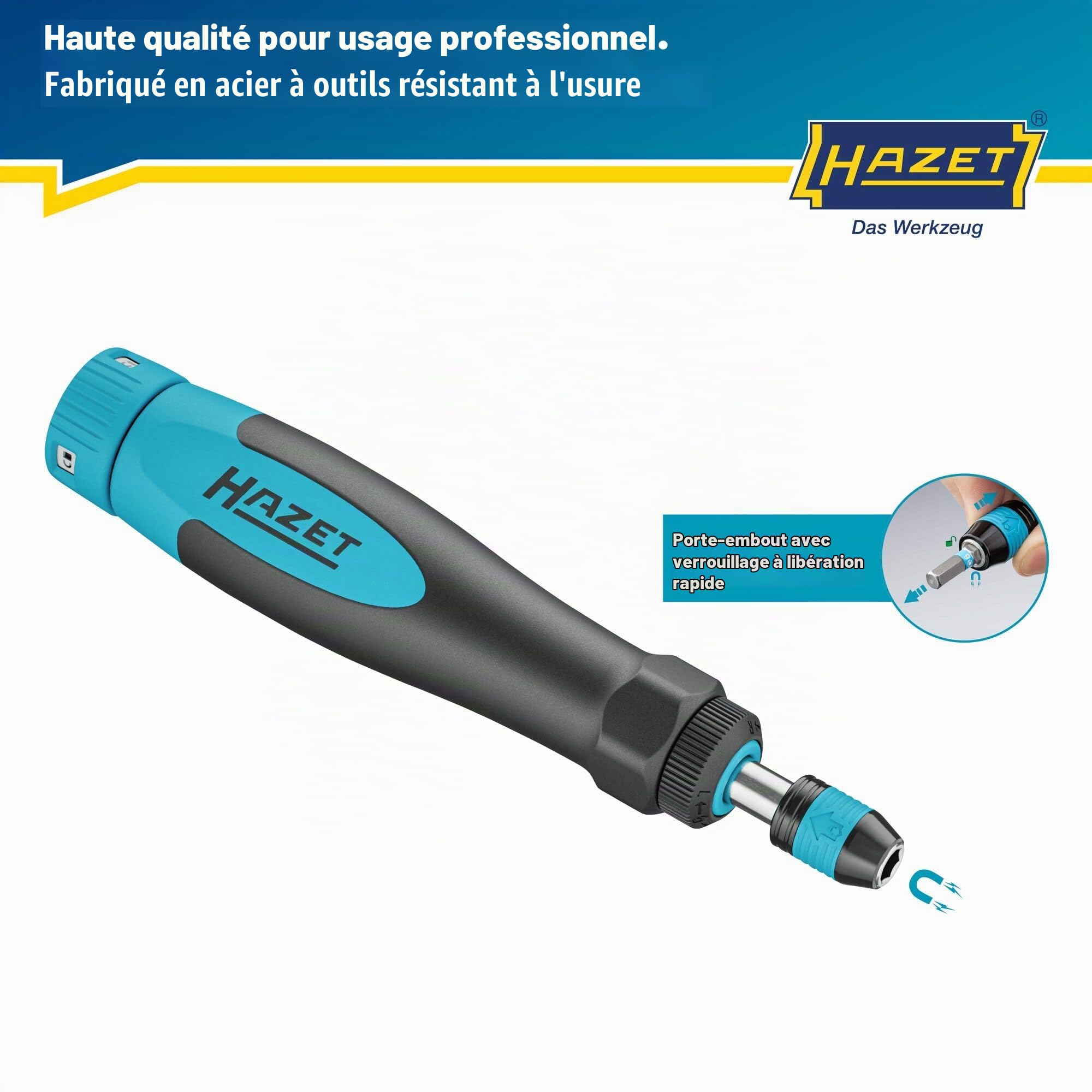 HAZET Tournevis dynamométrique 6004CT-3, 1/4" avec poignée standard, 0,02-0,3 Nm, précision 6%, longueur 196 mm, réversible droite/gauche, mécanisme roue libre'
