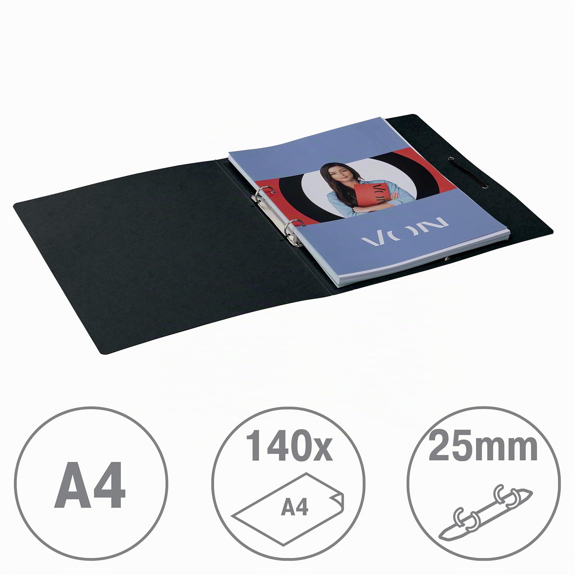 Leitz 30121099 - Raccoglitore ad anelli A4, con 2 anelli, chiusura con elastico, in cartone, larghezza dorso 25 mm, per 140 fogli, raccoglitore ad anelli per scuola, studio e casa, diversi colori, 5