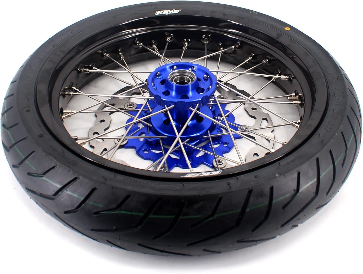KKE 3.5 * 17 & 4.25 * 17'' Supermoto Dirt Bike Stunt Wheels Rims Tire Set Compatible with YAMAHA YZ250F/450F 2003-2026 YZ125/250 1999-2026 Blue Hub