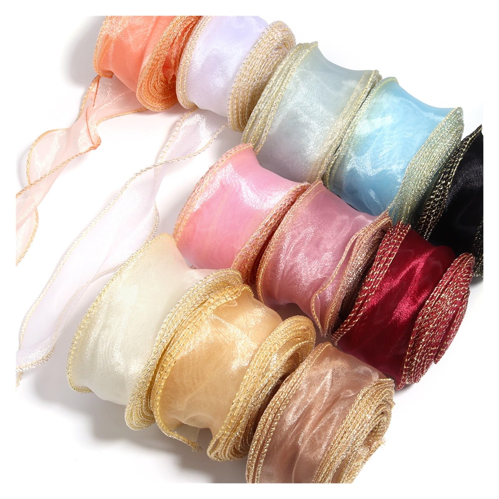Lot de 5 rubans en mousseline de soie doré pour emballage de gâteaux, accessoires de vêtements, chaussures, chapeaux, décorations pour emballage cadeau, décoration de vacances