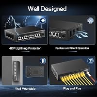 Binardat 11 portos Gigabit POE Switch, 8 POE+ port, 135W tápegység, fém ház 6