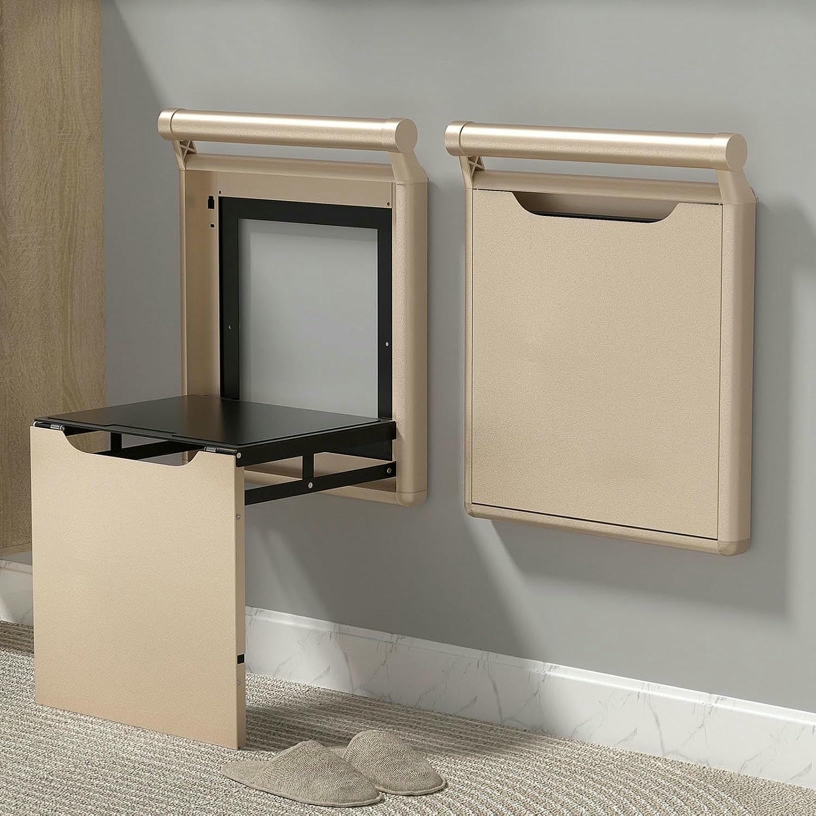 Foldable Metal Wall-Mounted Shoe Changing Stool with Soft Pad - Multifunctional Hidden Footstool Chair, Space-Saving Invisible Pull-Out Bench for Entryway and Home Use