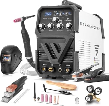STAHLWERK Schutzgasschweißgerät 2-in-1 Kombi AC/DC WIG 200 ST – Vollausstattung – WIG & MMA (E-Hand/ARC) bis 200 A HF-Zündung Hotstart Anti-Stick 2T & 4T-Modus für Aluminium IGBT-Technologie