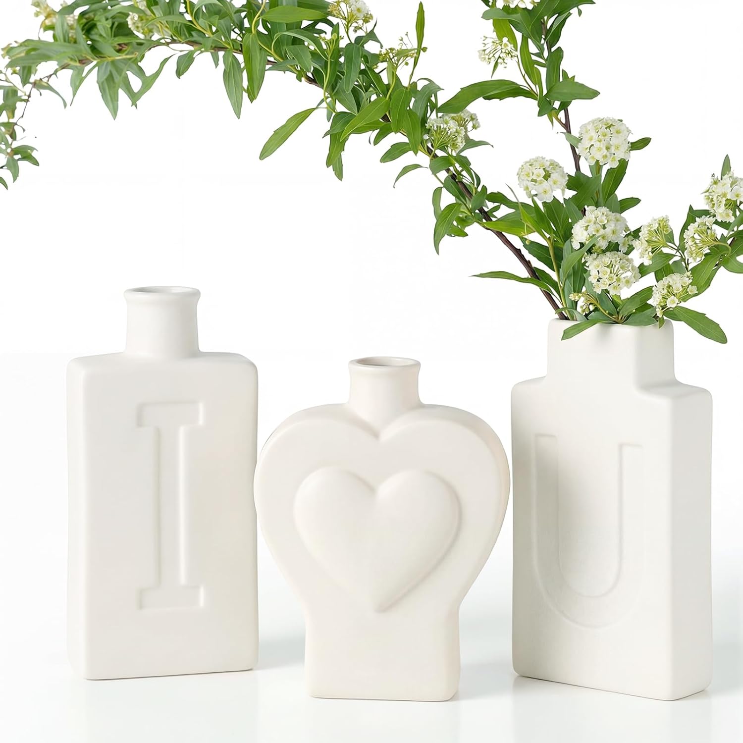 TBWIND Ceramic Vases Set of 3, Modern Boho Rustic Farmhouse Style Matte Finish Decorative Flower Vases for Home Decor, Table Centerpiece and Shelf Styling.
