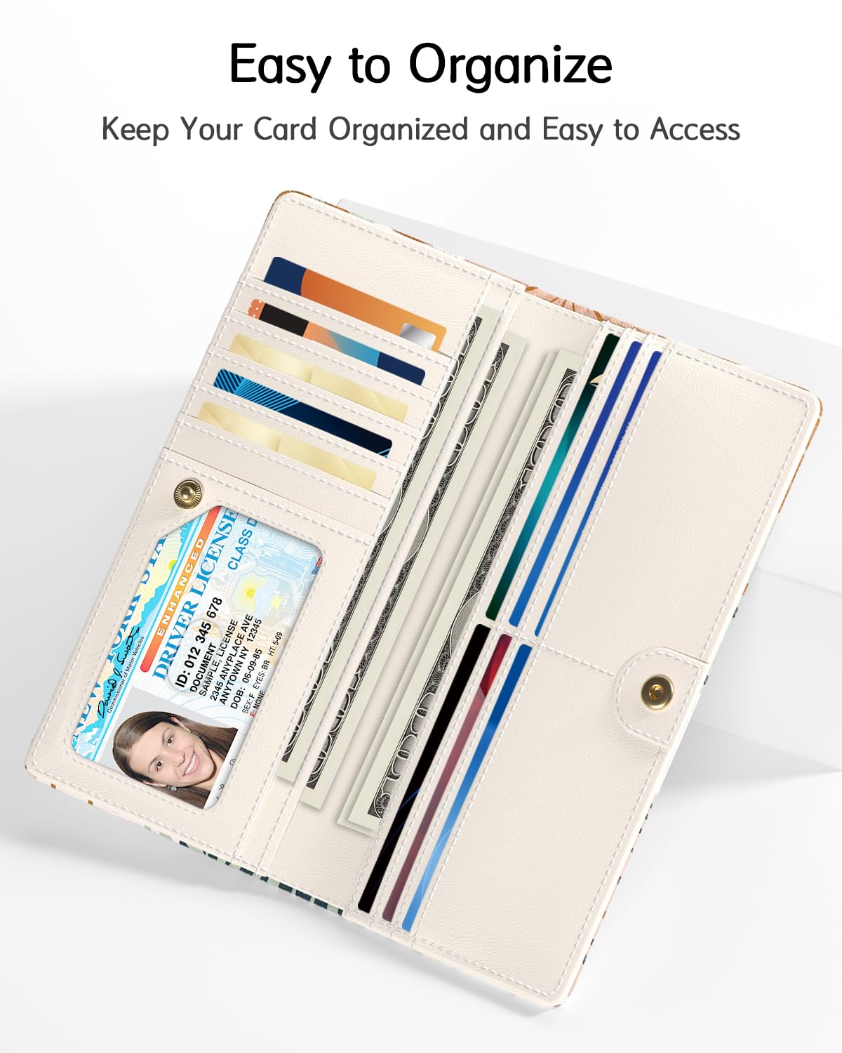 Nipichsha Womens Wallet, RFID Slim Wallets for Women, Thin Ladies Credit Card Holder Purse, Cute Leather Bifold Clutch Billfold with 11 Card Slots & ID Window, Boho Leaves