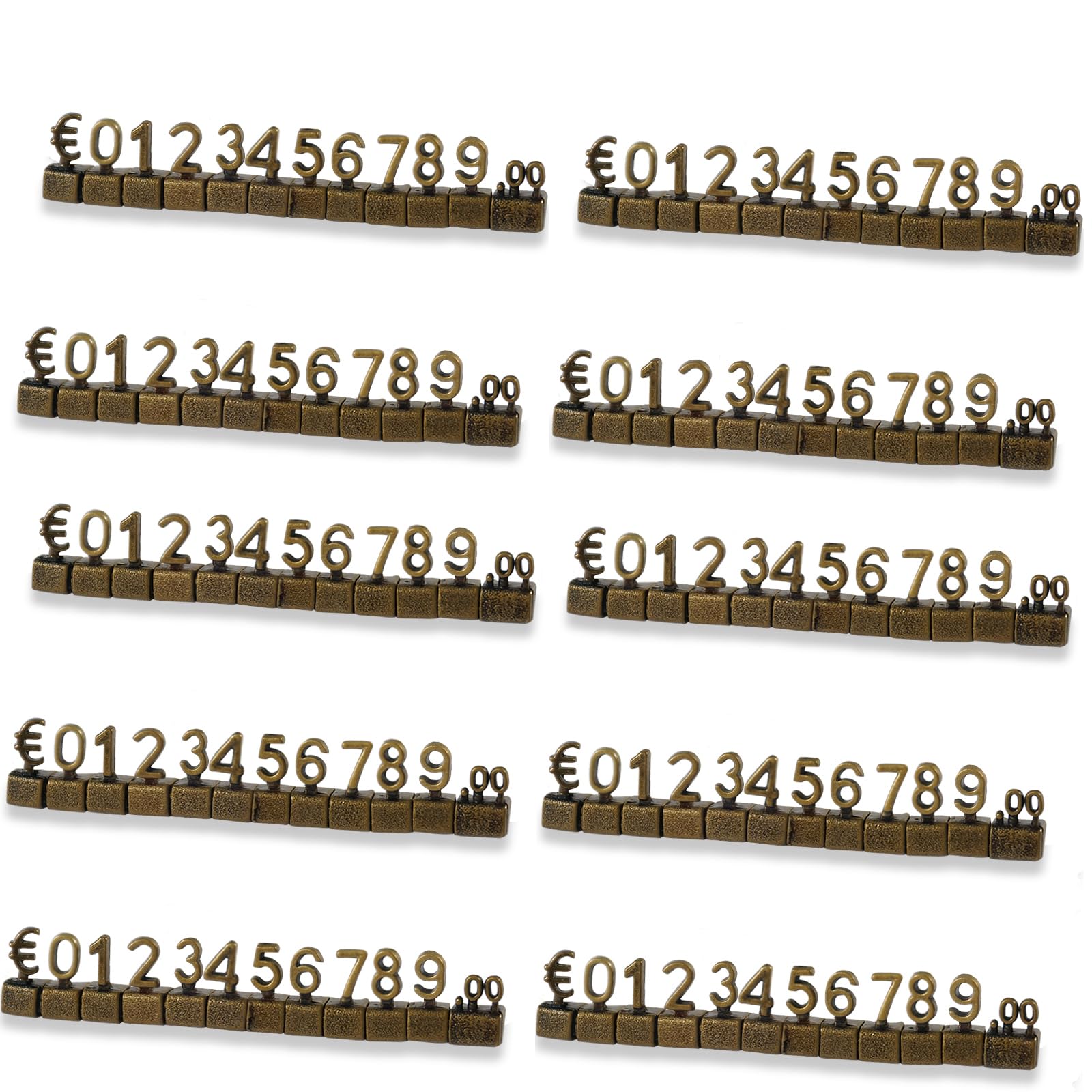 Unifizz 50Pcs Digital Price Tag 3D Metal Shelving Adjustable EUR € Price Cube Kit for Shop Display Jewelry Watch Shop Office Display Pricemarker Labels Bronze