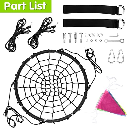 Miniatura 6 de Columpio para árbol de telaraña, columpio de red para platillo al aire libre de 40 pulgadas, con correas para colgar en el árbol, capacidad de peso