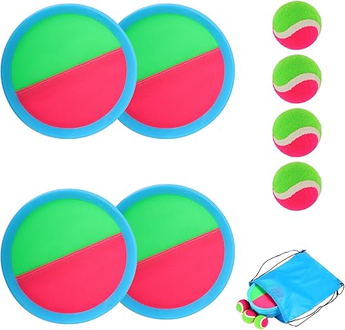 Tyxywmm Juego de bolas de juego para lanzar y atrapar 4 raquetas y 4 bolas juego para exteriores juegos para niños juguetes para exteriores juguetes