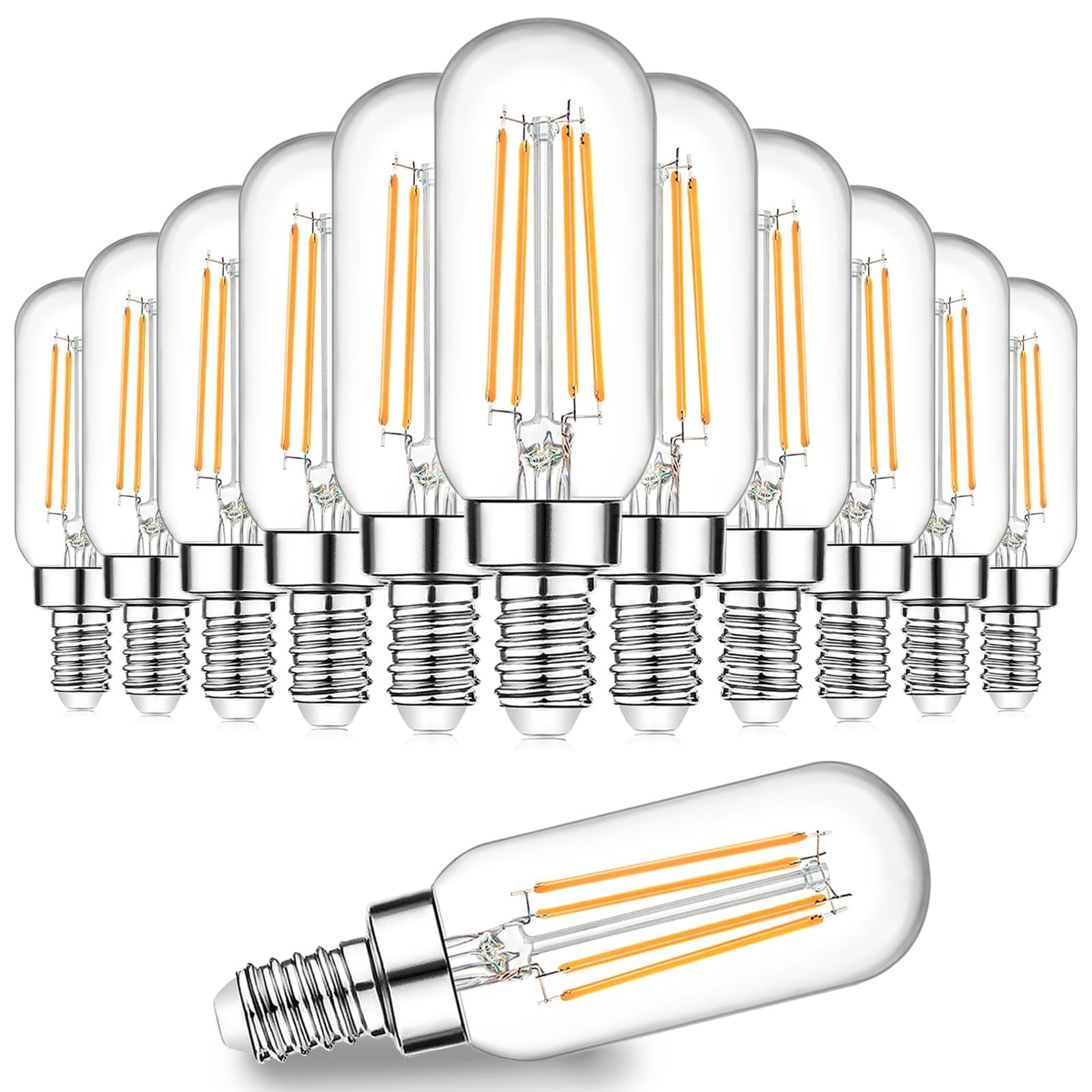 E12 Candelabra Edison Bulbs 60 Watt Equivalent, T6 6W Dimmable LED Light Bulbs for Chandelier, 600lm 2700K Warm White Clear Vintage Tubular Bulb, Small Filament Bulb for Ceiling Light, 12-Pack