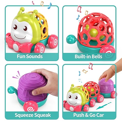 Miniatura 3 de MOONTOY Caterpillar - Juguetes de coche para bebés de 6 a 12 meses, juguete musical para gatear para niños pequeños, juguete sensorial suave de