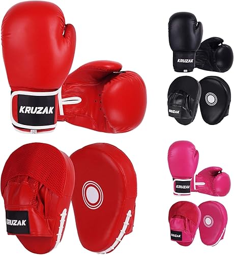 Kruzak - Juego de guantes de boxeo y guantes de boxeo para kickboxing y Muay Thai MMA, kit de fitness con almohadillas de boxeo para artes marciales