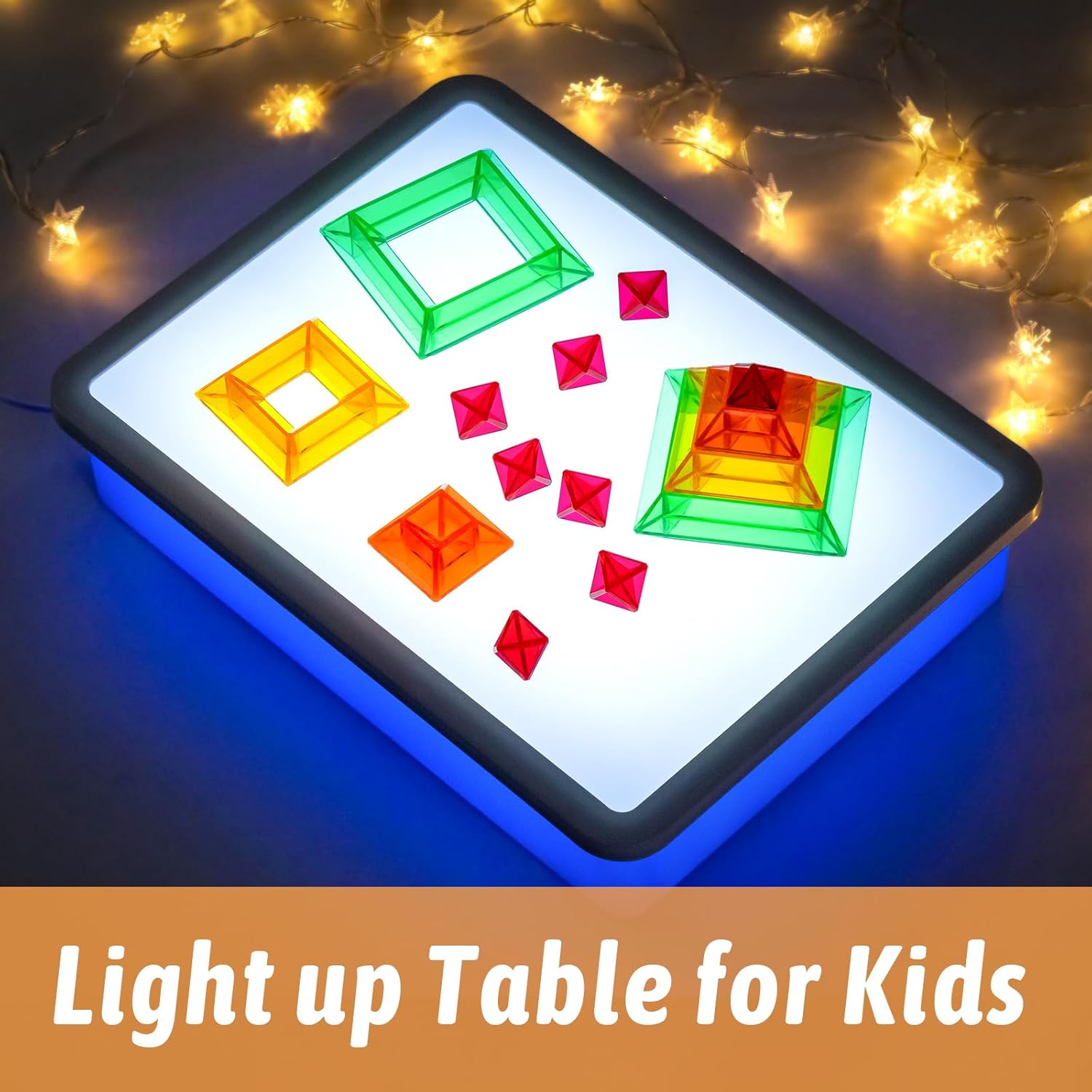PreTrans Kids Light Box – Translucent Pattern Blocks – Sensory Light Table for Kids, Artist Tracing Light Box, LED Light Up Sensory Table