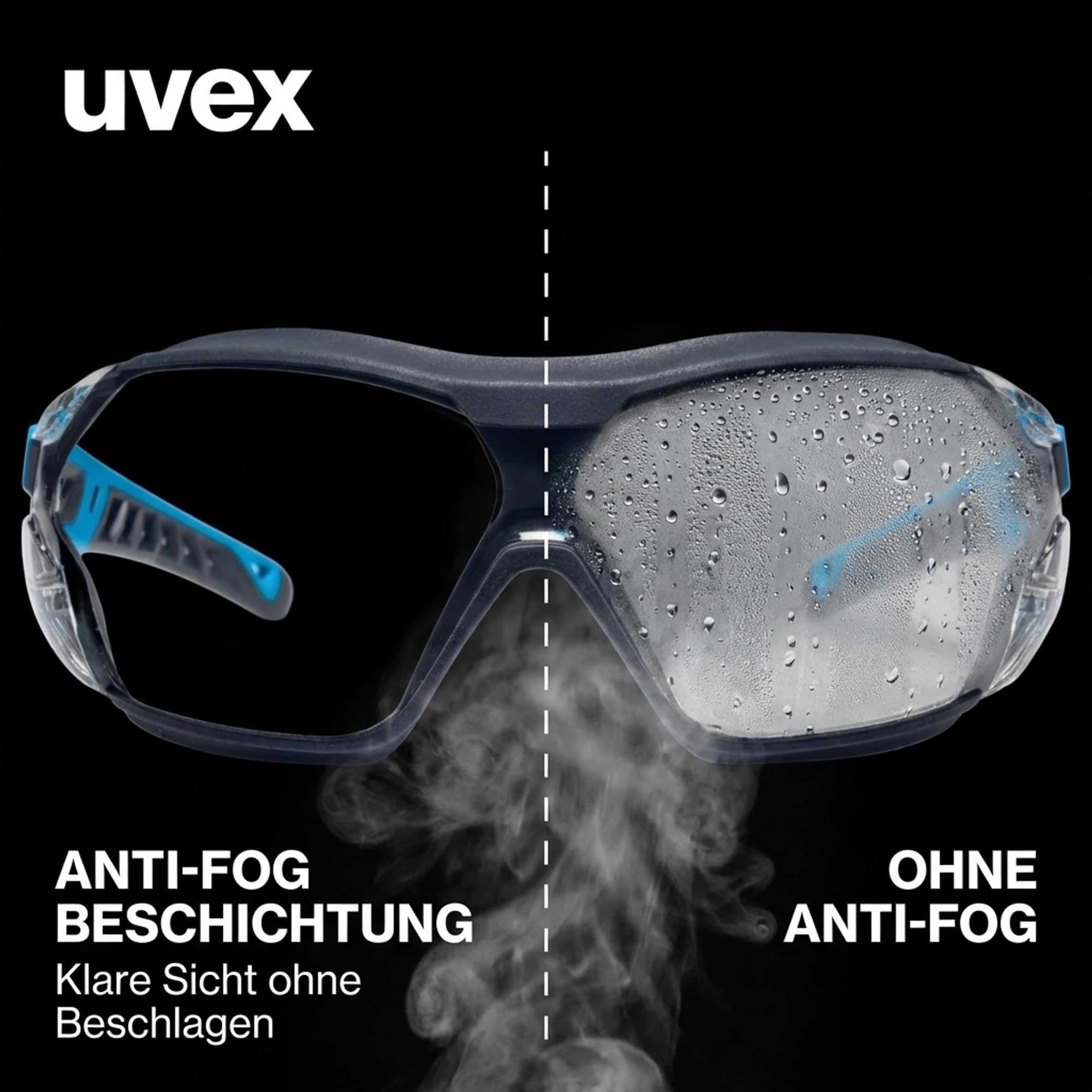 Uvex Pheos nxt Guard – Gafas de protección – Gafas de planchado con 100% protección UV – Interior antivaho, exterior extremadamente resistente a los arañazos y sin metal – transparente – azul