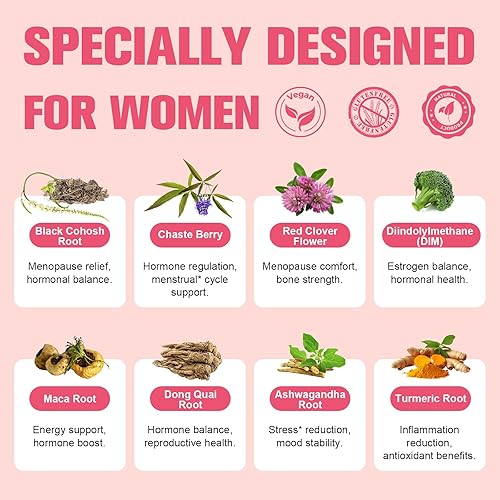 Miniatura 4 de Totaria Suplementos completos de menopausia para mujeres, equilibrio hormonal 40 en 1 para aliviar el sudor nocturno, sofocos, con cohosh negro,
