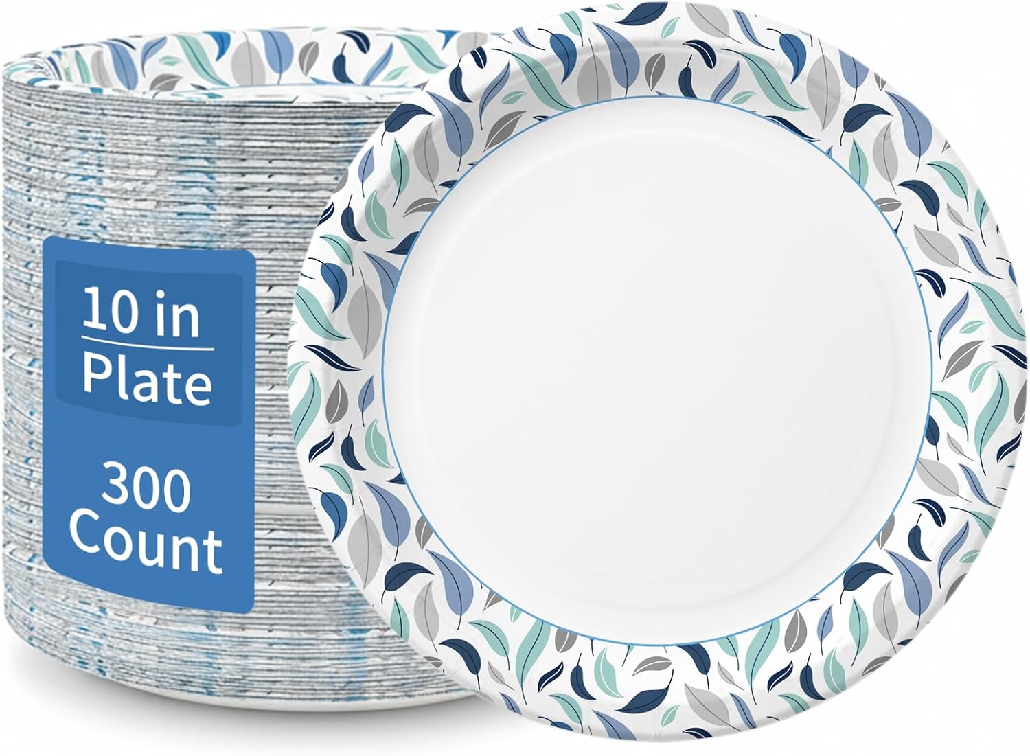 OuMuaMua 10 Inch Paper Plates, 300 Count Disposable Paper Plates, Soak Proof & Cut Resistant, Microwave Safe, Bulk Plates for Everyday Meals, Lunch & Family Use