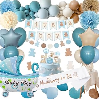 Babyparty Deko Junge, Baby Shower Junge, Blau Braun Baby Party Dekoration, Its a Boy, Babyparty Ballon Girlande für Gender Reveal Deko