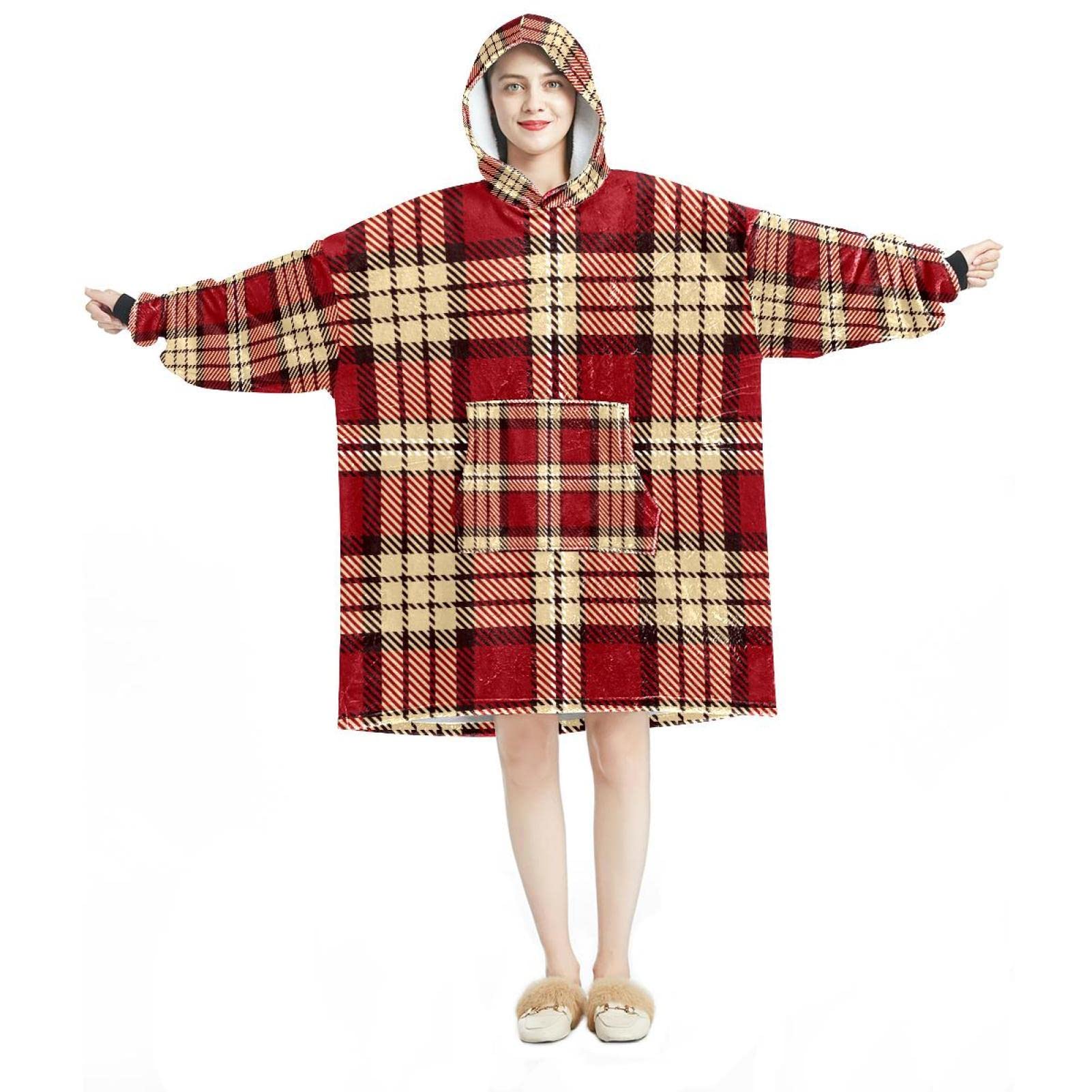 Sweat à capuche flanelle Sherpa plaid écossais idée cadeau chaleureuse