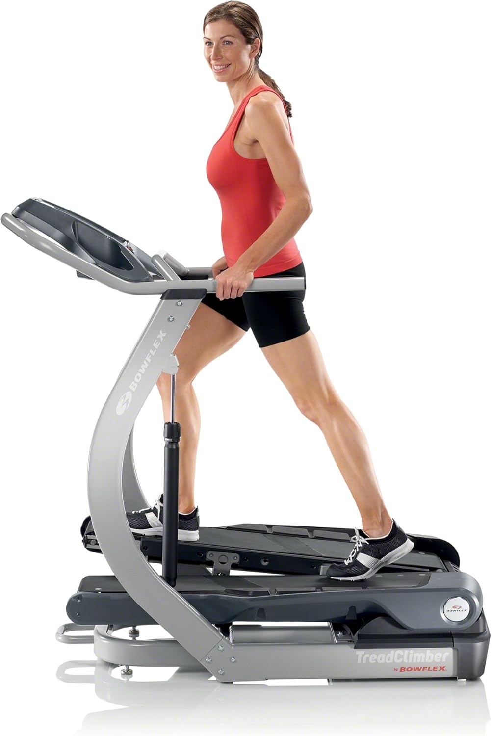 Woman using the Bowflex TreadClimber TC20 from a front perspective