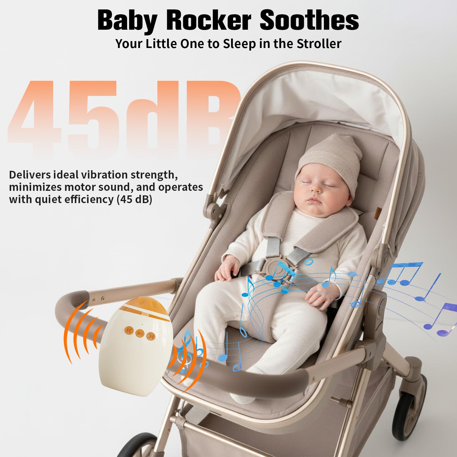 Electric Baby Rocker, USB-C Rechargeable Stroller Rocker with Custom Vibration Modes & 45-Min Timer, Ultra-Quiet Baby Sleep Aid Universal for Strollers and Buggies - Image 3
