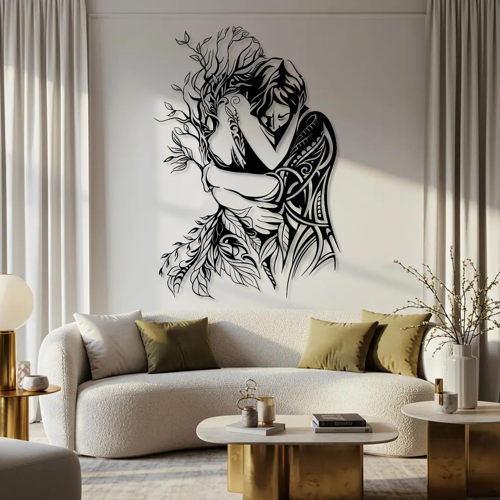 Romantisches Wandbild aus Metall, schwarzes Pärchenmotiv, Wanddekoration aus Metall, Wanddeko für Schlafzimmer, Wohnzimmer, Flur und Treppenhaus, Natur-Wohndeko (Schwarz, 61 x 41 cm)