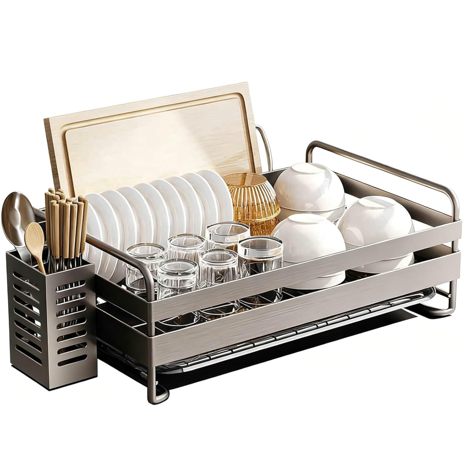 HONKERW drying rack Dish Drying Rack for Kitchen Counter Stainless Steel Sink Organization and Storage with Cutlery Holder drainer