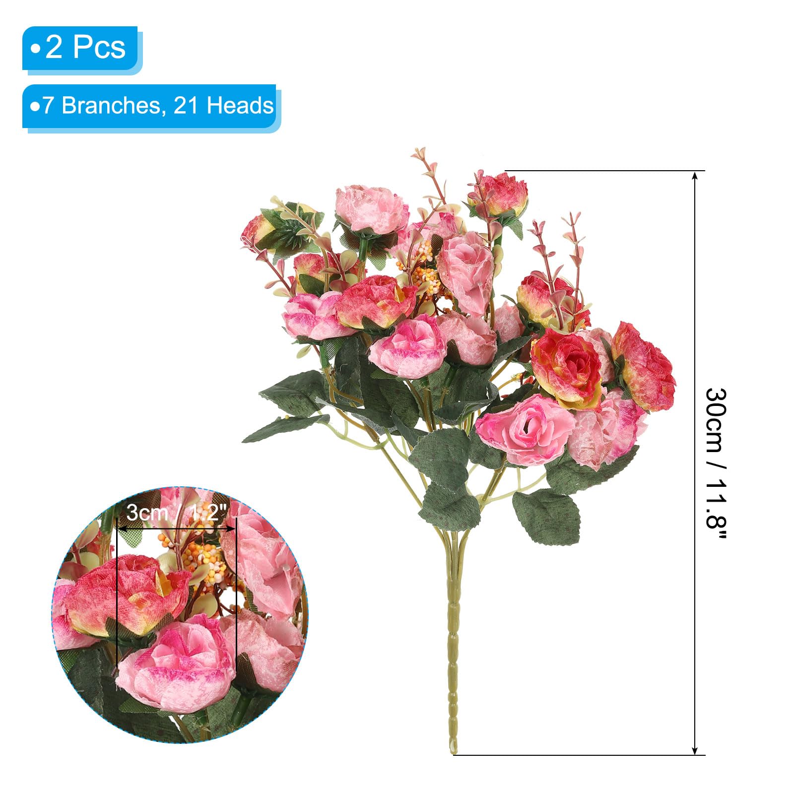 PATIKIL 7 Branch 21 Heads Artificial Silk Mini Rose with Stem - Image 2