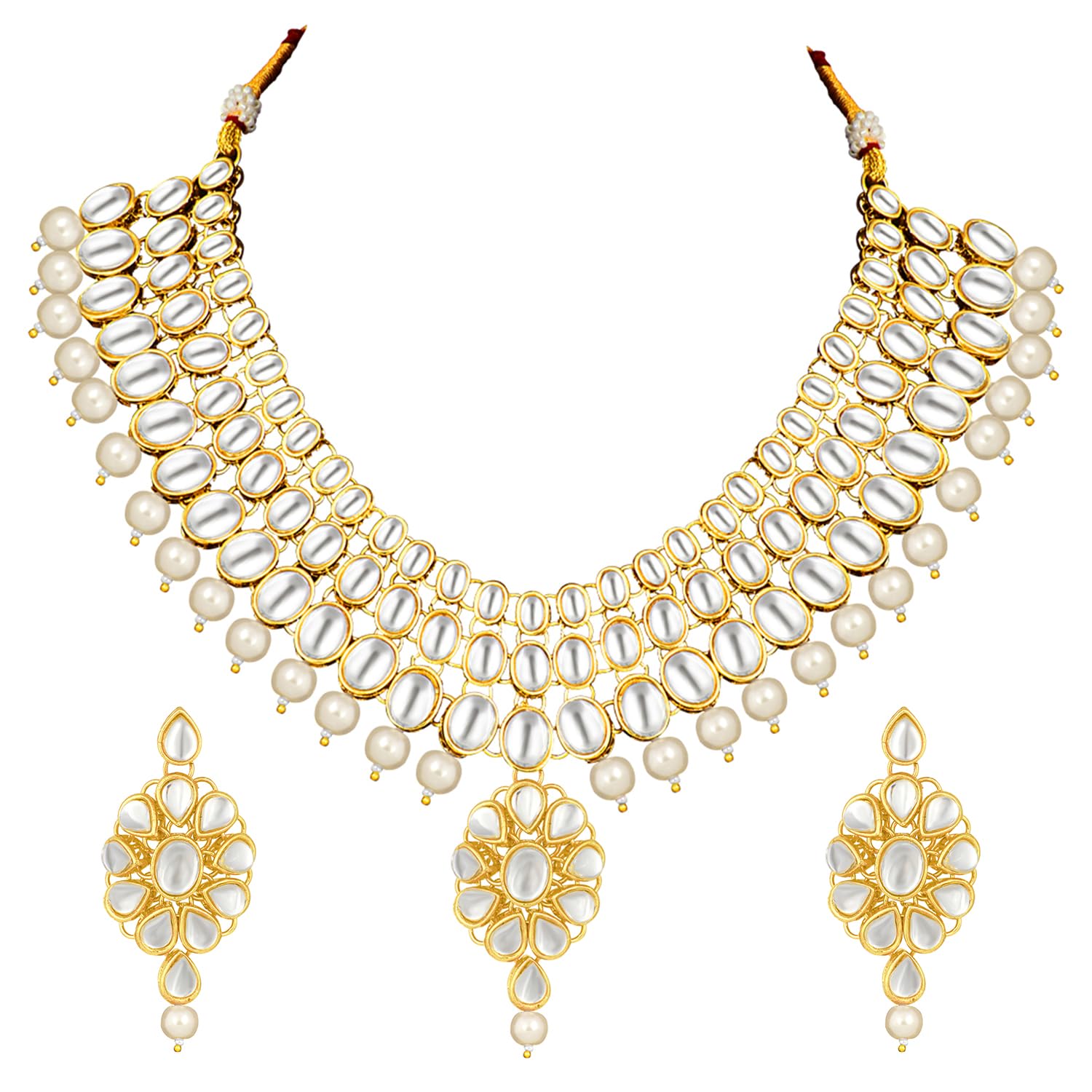 Peora Indian Traditional Jewellery Gold Plated Pearl Kundan Stone Studded Necklace Earring Jewellery Set for Women (B07NWQLTZG) Amazon Price History, Amazon Price Tracker