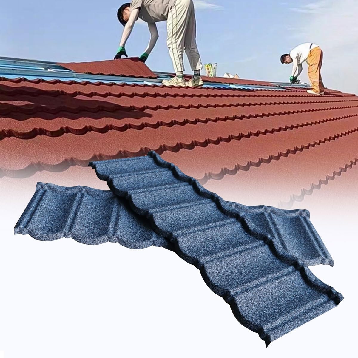 Joytar Blue New Lightweight Stone-Coated Metal Tiles, Architectural Metal Roofing Shingles, Corrugated Steel Roof Panels For Storage Shed, Carport, Barn, Cabin And Garage(Blue)