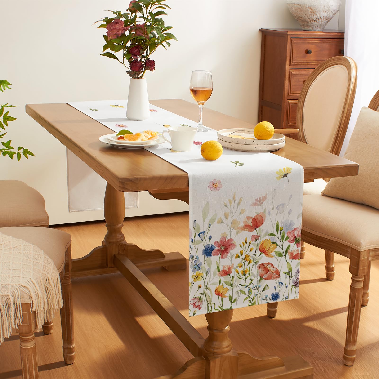 Softalker Wildflower Spring Table Runner 13 x 72 Inch, Easter Summer Kitchen Dining Table Decor, Seasonal Holiday Home Party Decoration for Indoor & Outdoor Use