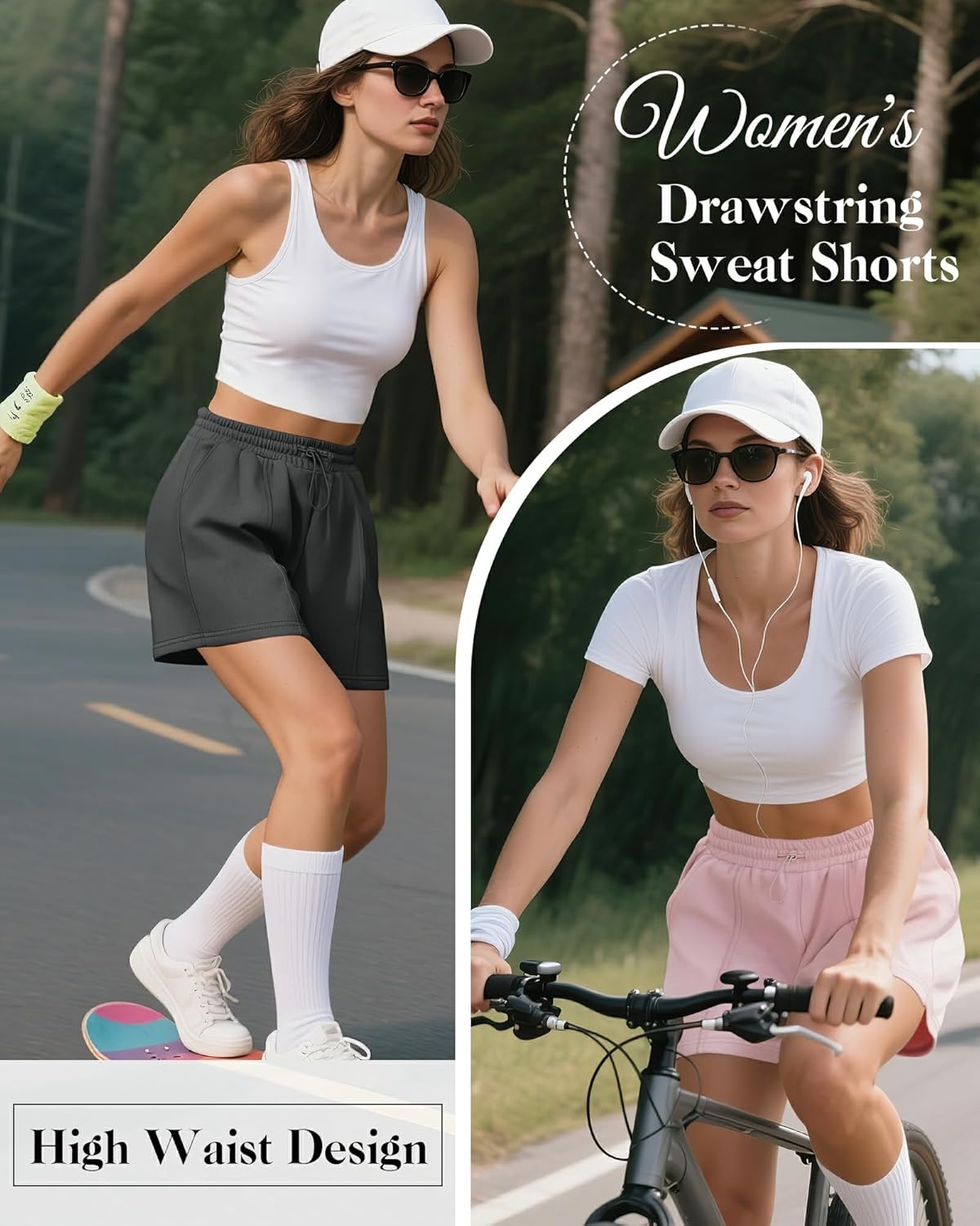 Neer 3 Pack Women's Drawstring Sweat Shorts High Waisted Casual Summer Athletic Elastic Running Shorts with Pockets