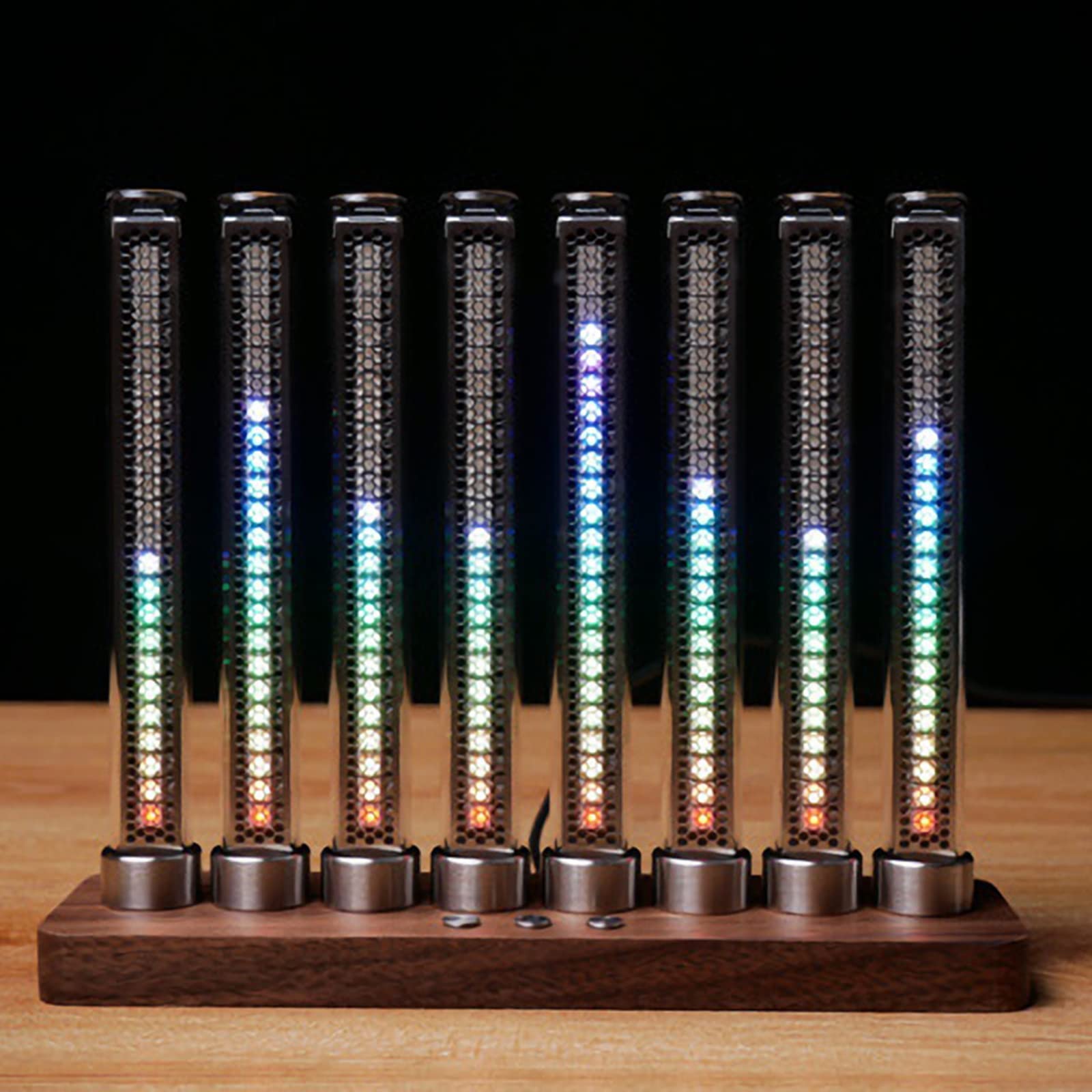 Vituord Music Rhythm Recognition Light, Pickup Microphone Voice-Activated Rhythm Lamp, with 8 Nixie Tube, 41 Spectrum Display Modes, Wood Base, for Studio