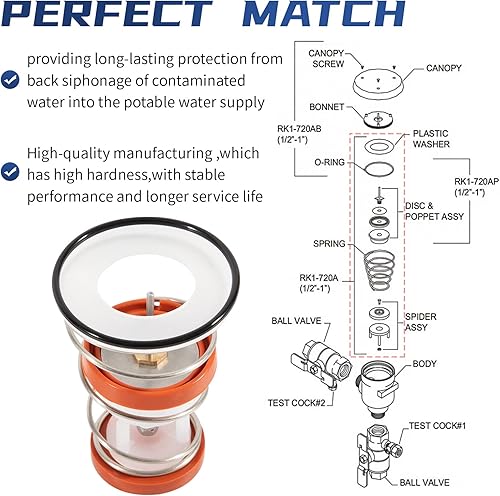 Miniatura 3 de Kit de reparación de disyuntor de vacío a presión 720A, apto para prevención de reflujo RK1-720A de 1/2 pulgada, 3/4 pulgadas y 1 pulgada