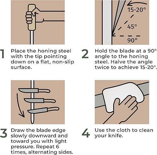 Miniatura 7 de WALDWERK Varilla de afilar de alta calidad, acero endurecido con elegante mango de madera, acero 100% sin plástico para afilador de cuchillos de