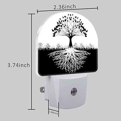 Miniatura 5 de Luces nocturnas enchufables en blanco y negro, árbol de la vida, luz nocturna enchufable a la pared, sensor de atardecer a amanecer, luz nocturna