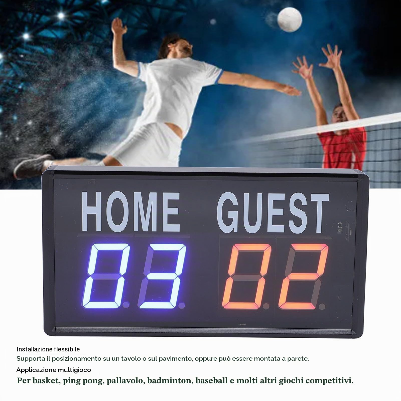 Garsent Segnapunti Elettronico a LED, Tabellone Segnapunti Elettronico Digitale a LED Portatile con Telecomando, per Giochi Sportivi Pallavolo Pong Baseball Basket Tabelloni