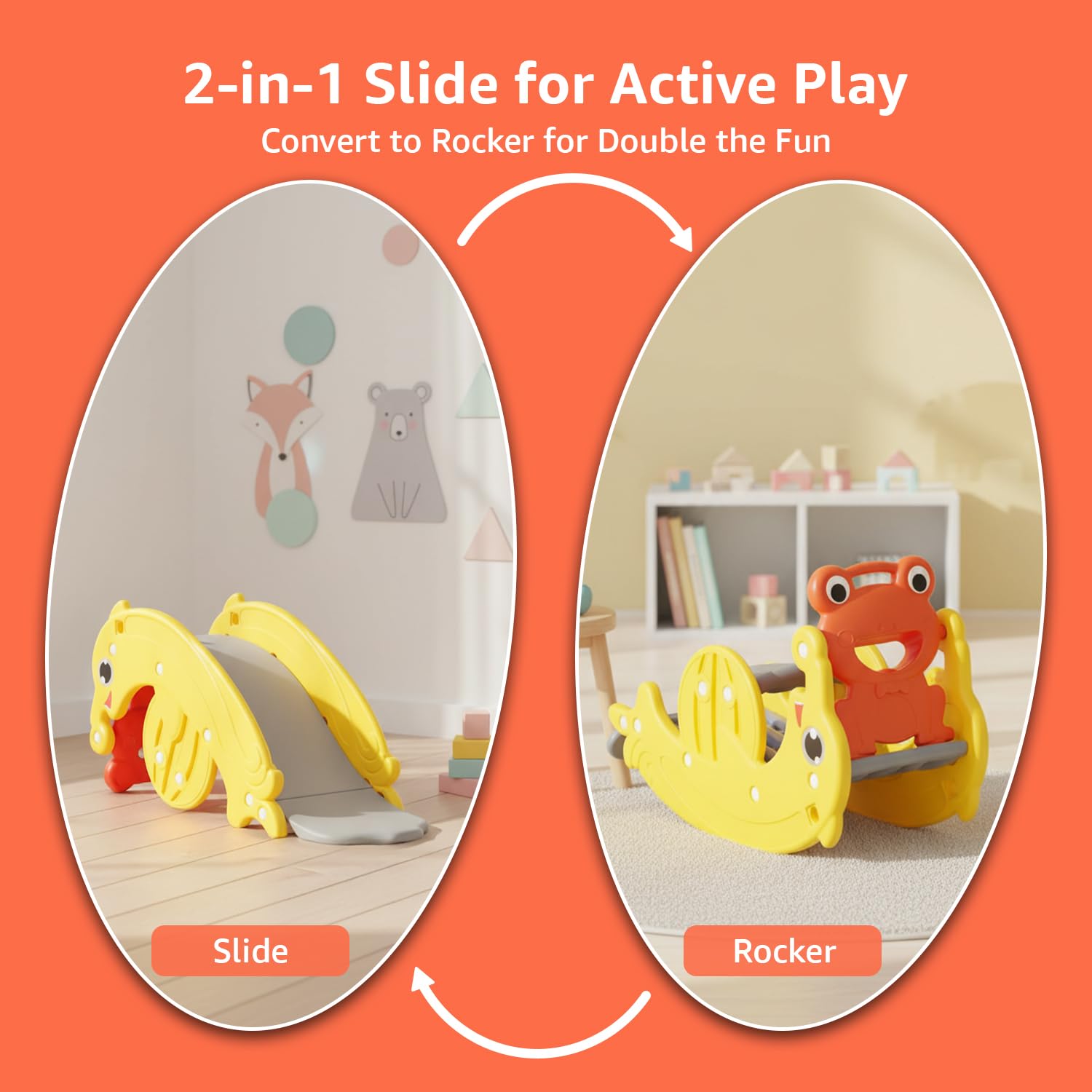 Amazon Brand β Jam & Honey 2-in-1 Foldable Slide and Rocker for Toddlers | Small | Indoor & Outdoor | Safe for Boys & Girls | Age 18+ Months - 3 Years | Easy Assembly | Gift Ready 2