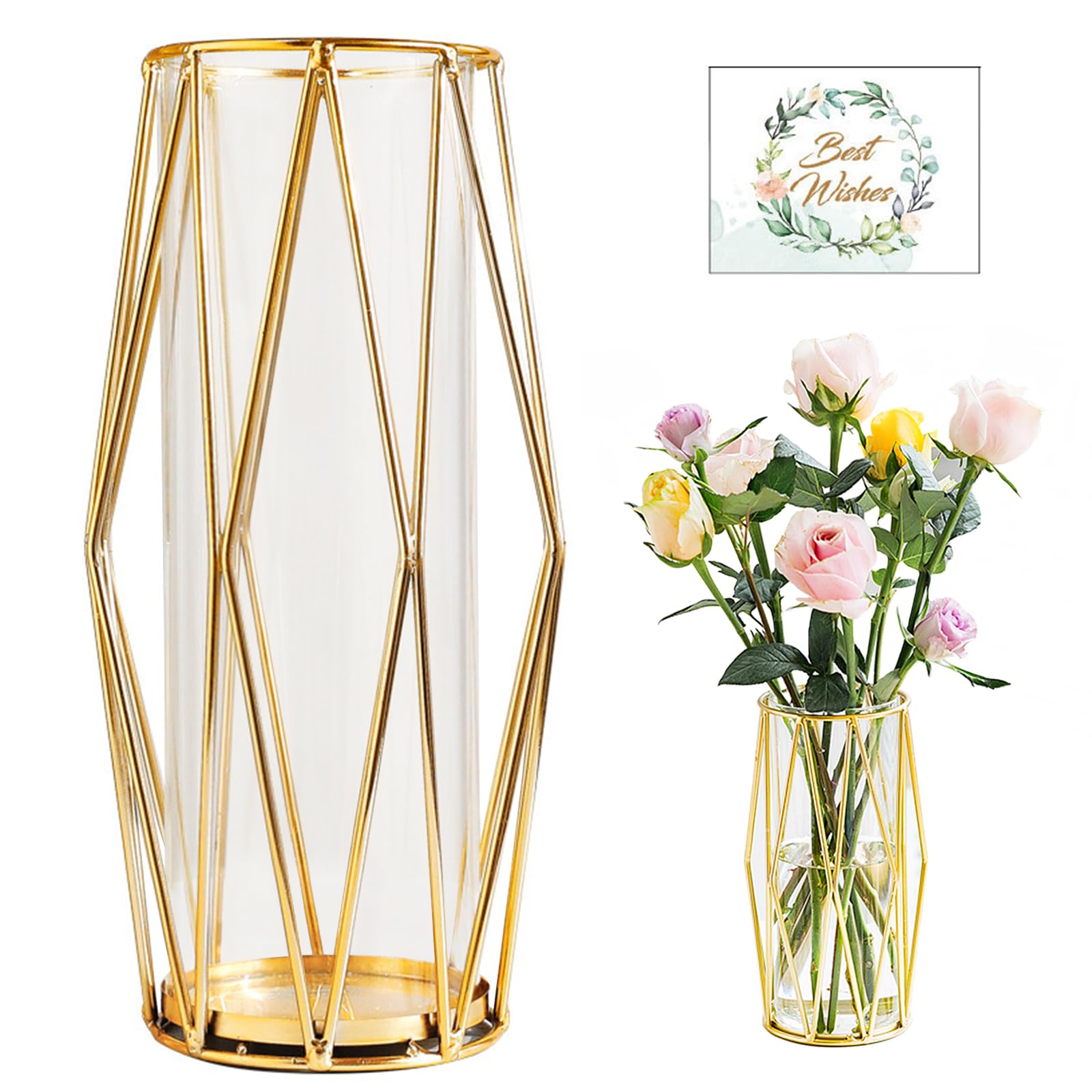 SAMISO Jarrones Decorativos Modernos,Metal Jarrones de Flores,Jarron Geométrico,Floreros De Vidrio De Brote para Plantas Hidropónicas y Flores,Centro de Mesa para Bodas y Decoración de Interiores