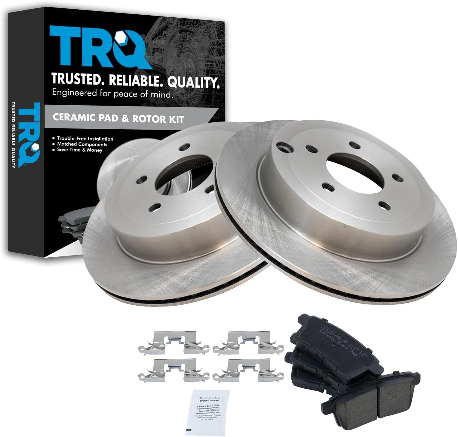 TRQ Rear Brake Pad and Rotor Set Ceramic Vented Rotors Compatible with 2007-2010 Ford Edge 2007-2010 Lincoln MKX