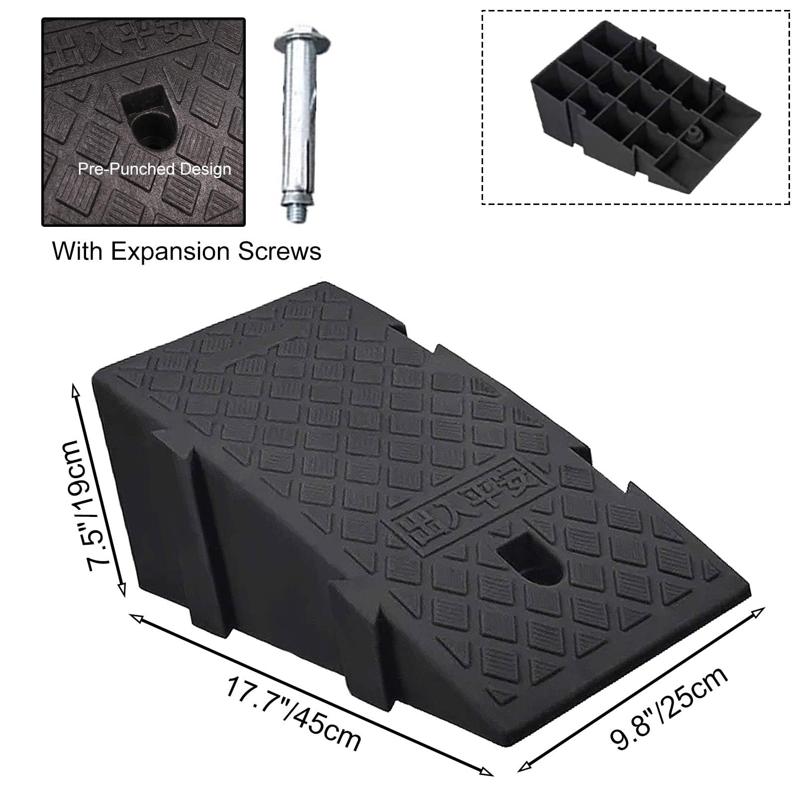 Rampas de Bordillo Rampa Acceso Coche Portátil Rampa de Umbral Antideslizante Rampas para Sillas de Ruedas 1 Paquete para Carretillas Elevadoras Camiones Autobuses Coches(Black,L25xW45xH19cm)