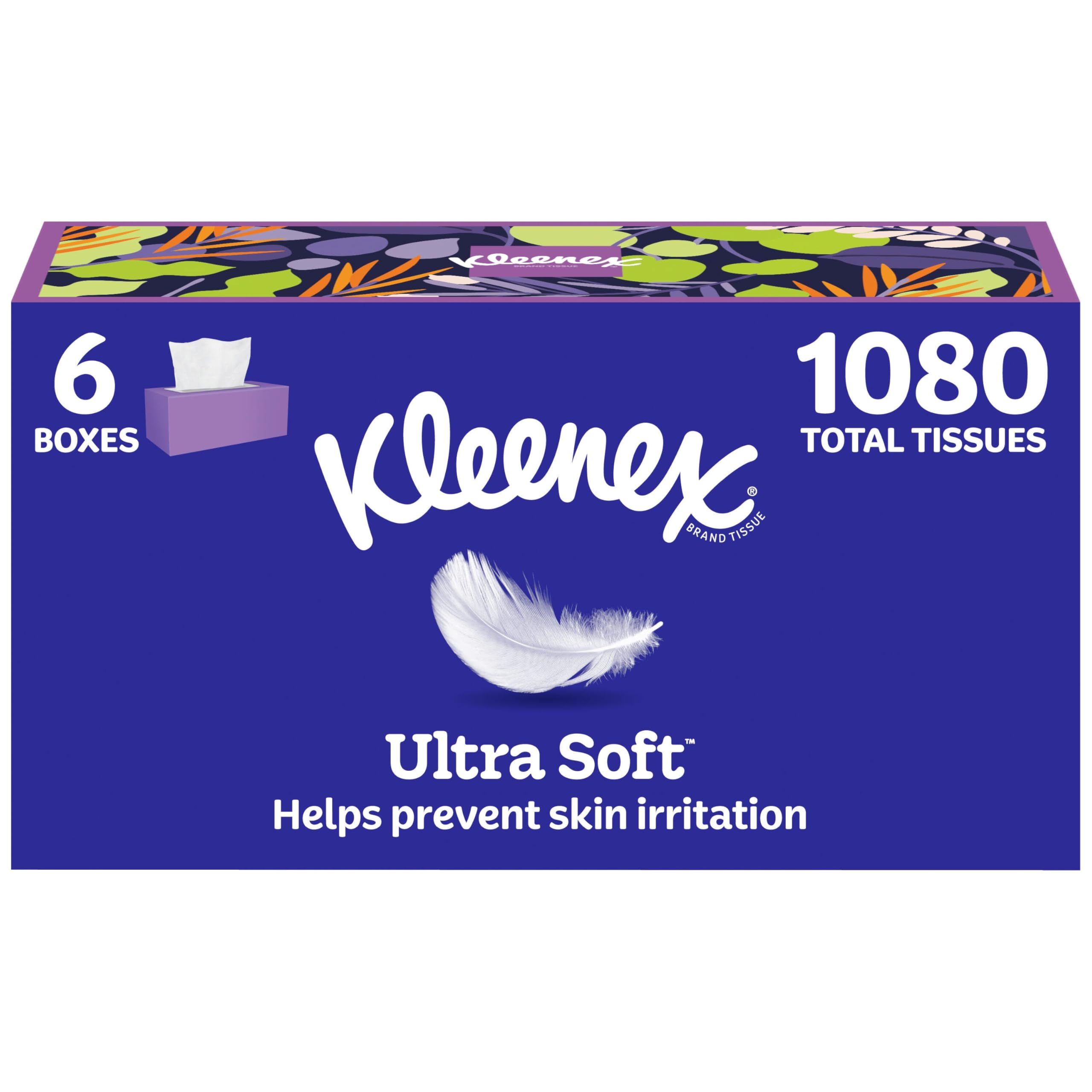 Kleenex Ultra Soft Facial Tissues, 6 Flat Boxes, 180 Tissues per Box