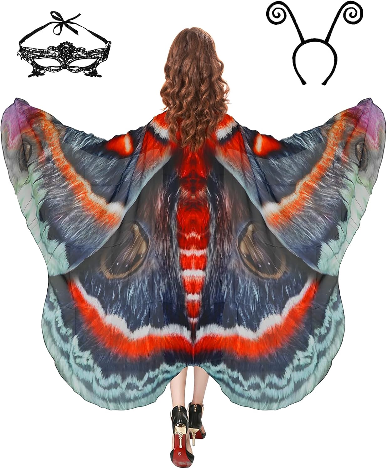 Butterfly Costume for Women Moth Wings Cape Adult with Mask and Headband for Halloween,Masquerade Party,Photo Shoots