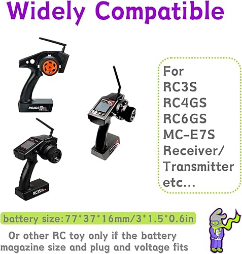 Miniatura 2 de 7.4V 2800mAh 20C Lipo JST Plug Batería para RadioLink RC3S RC4GS RC6GS MC-E7S Receptortransmisor con cargador USB 2S, probador de alarma de voltaje