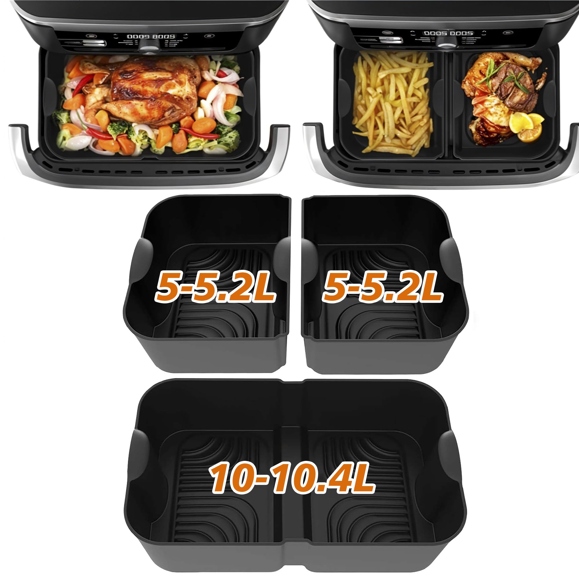 3 Grande Moldes Silicona Freidora de Aire para Ninja Foodi FlexDrawer AF500EU 10,4L /COSORI Dual Blaze TwinFry 10L, Accesorios Freidoras de Aire para Ninja AF500EUCP Horno Bandeja