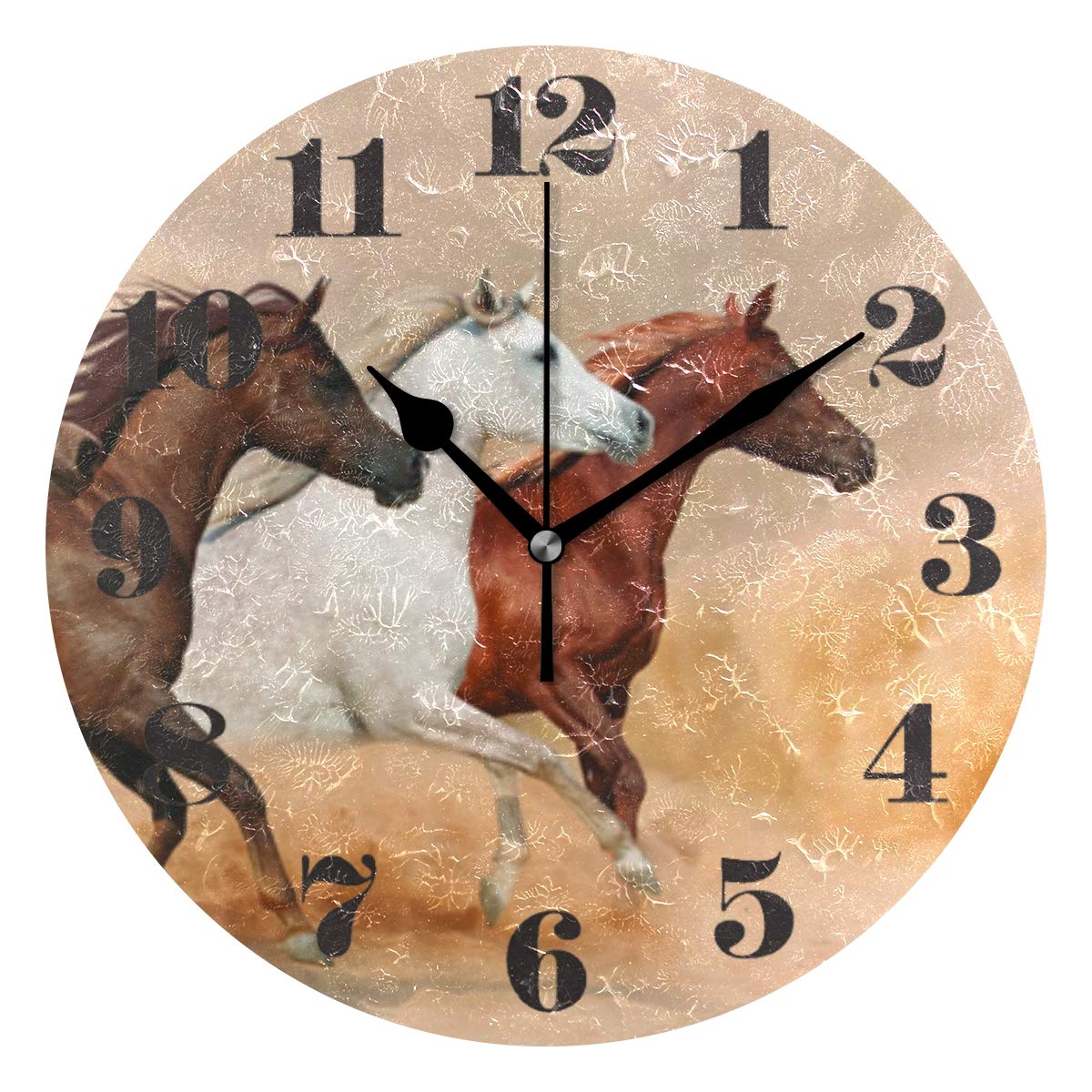 Orologio Da Parete Rotondo A Forma Di Cavallo Con Pittura A Olio - Silenzioso, Senza Ticchettio, Per Soggiorno, Camera Da Letto, Ufficio, Decorazione Casa - 24 Cm