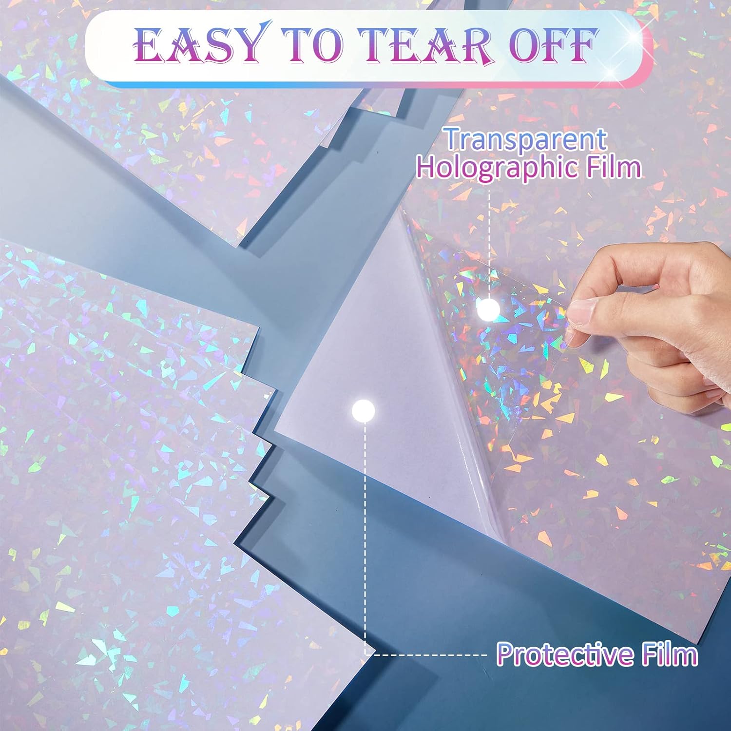 72 Sheets Holographic Sticker Paper, Transparent Holographic A4 Vinyl Laminate Film, Clear Overlay Lamination Sticker Paper Self Adhesive Waterproof, 11.7 x 8.3 Inch(Gem)